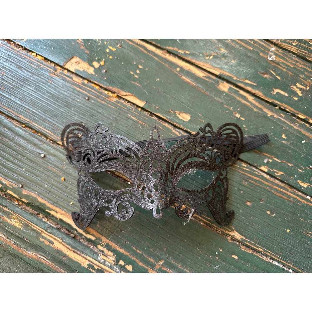 Black Glitter Butterfly Masquerade Mask Filigree Laser Cut Costume Accessory